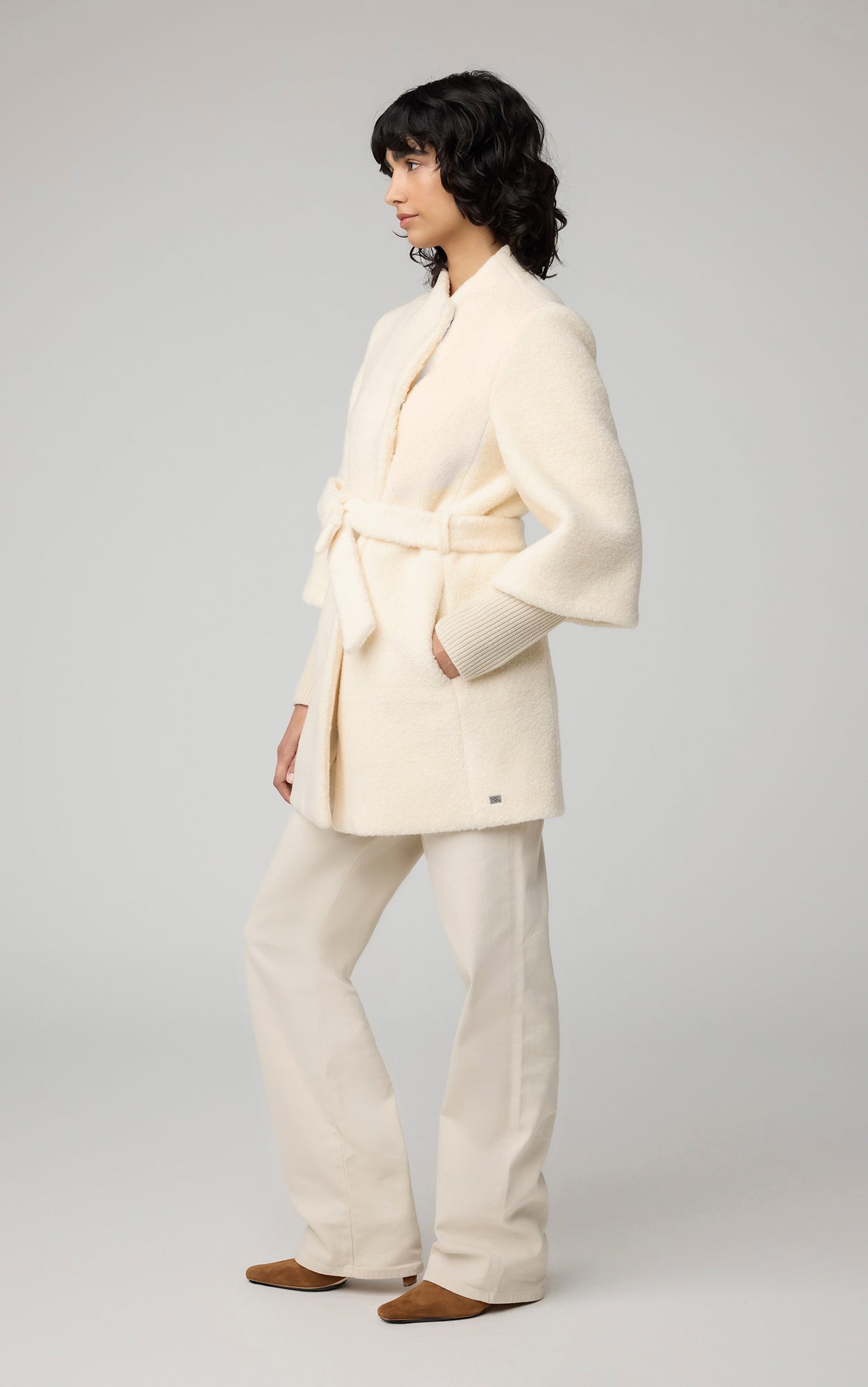 Mariah Semi-Fitted Wool Blend Sherpa Coat With Belt | Powder