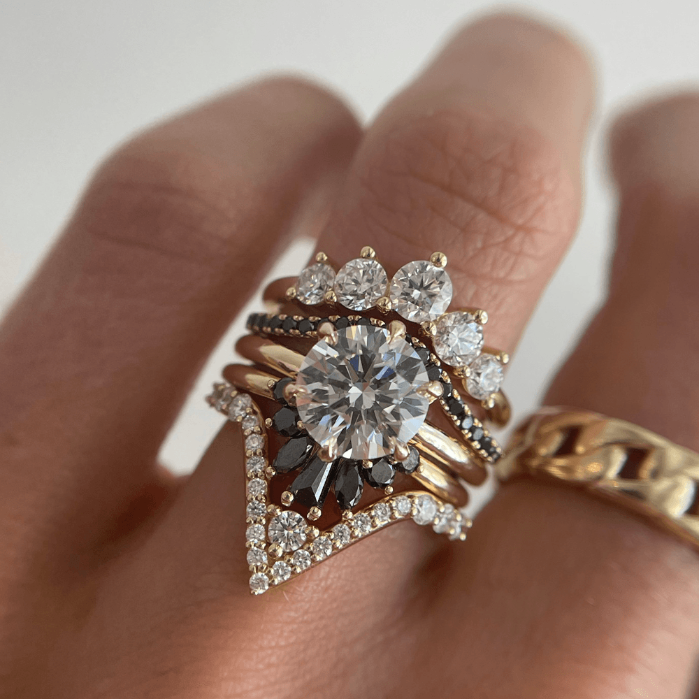 Women | Black Diamond Gemma Ballerina Ring | 14k White Gold