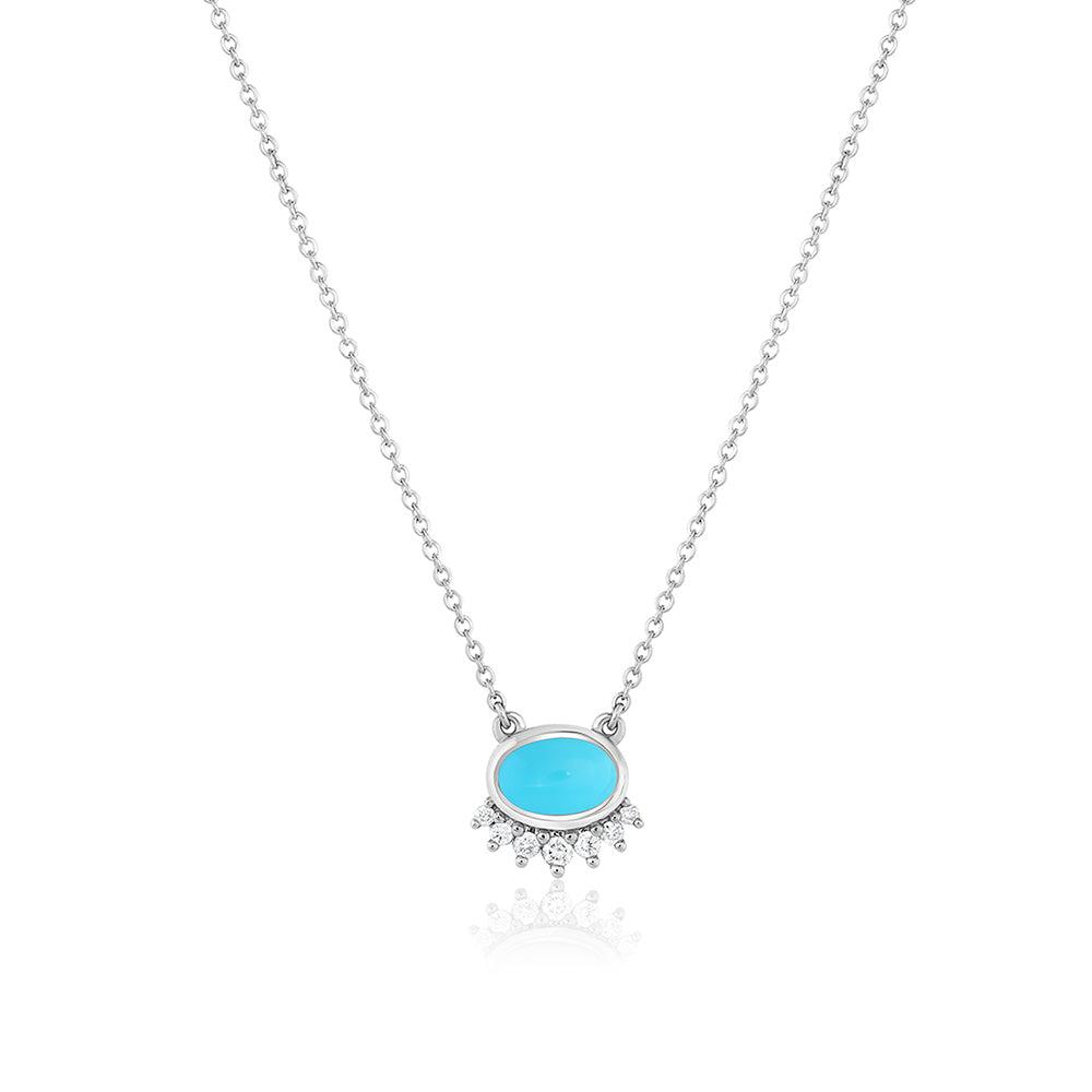 Women | Turquoise & White Diamond Sunrise Choker | 14k White Gold