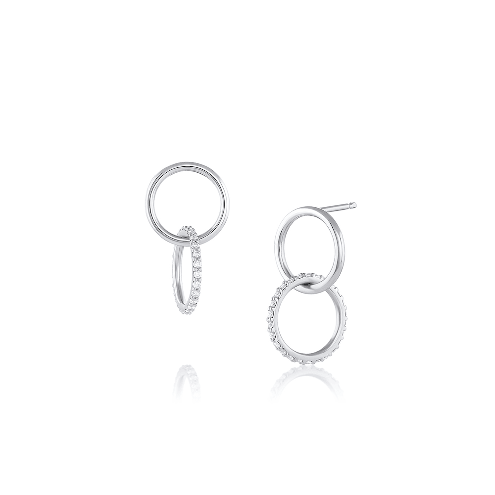 Women | White Diamond Sway Hoops | 14k White Gold