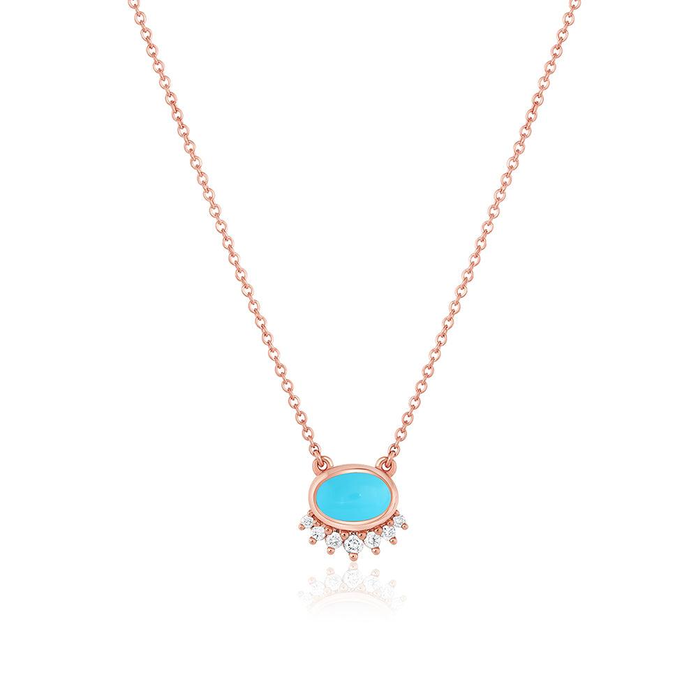 Women | Turquoise & White Diamond Sunrise Choker | 14k Rose Gold