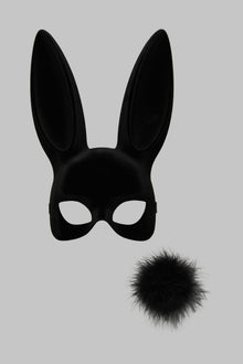 Velvet Bunny Mask With Pompom - Les Fetiches | Black