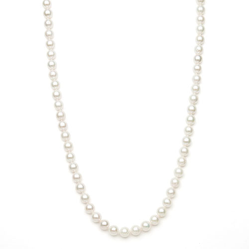 Round Strand Necklace | 14K Yellow Gold | White Akoya Pearl7mm - 8mm