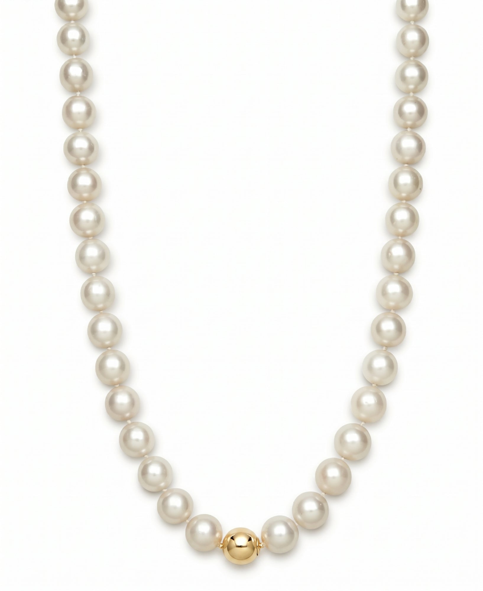 Round Strand Necklace | 14K Yellow Gold | White Akoya Pearl9mm - 10mm