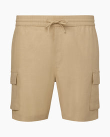 Mens | Stretch Linen Pull-On Cargo Short | Oat
