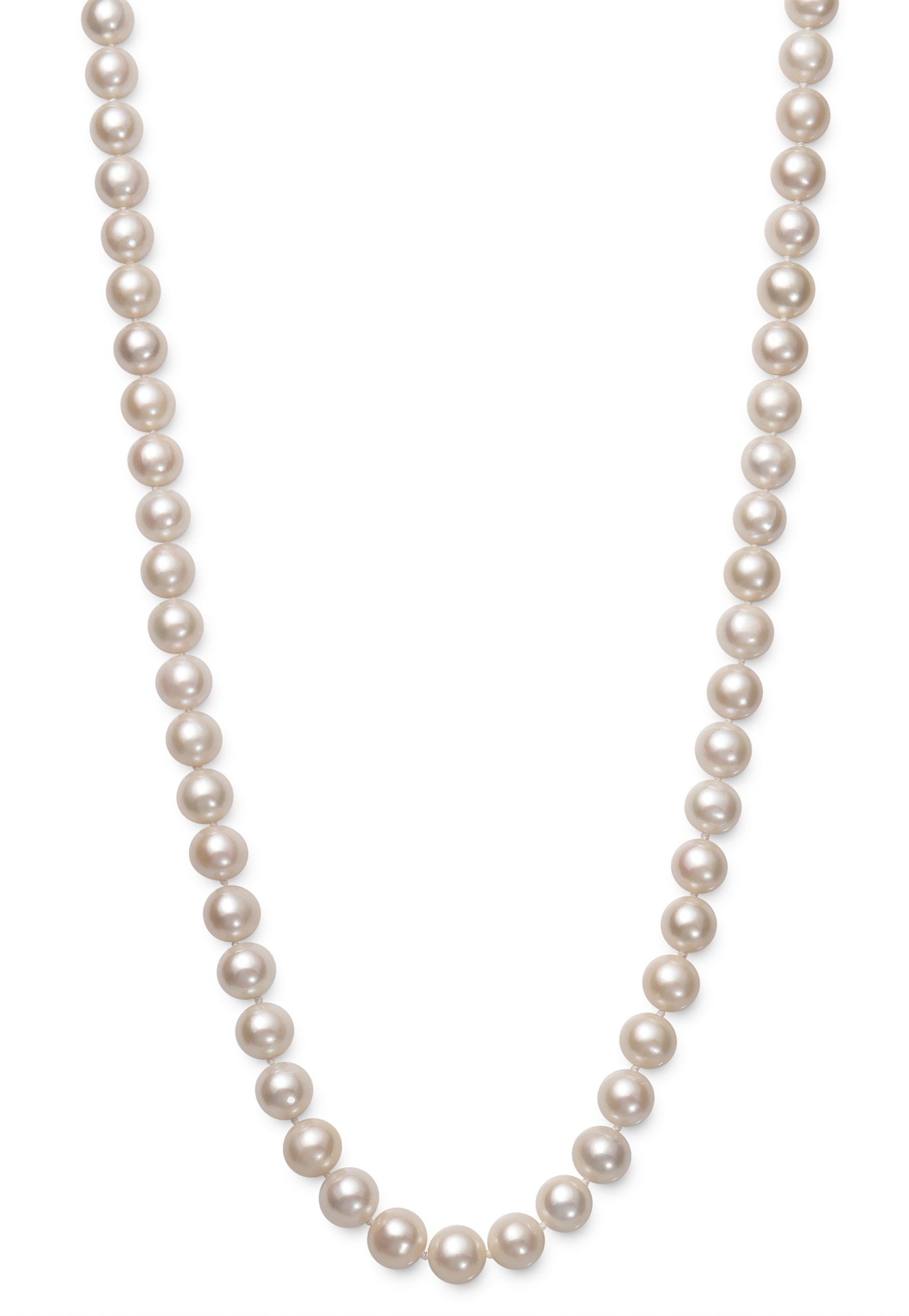 AAA Quality Round Strand Necklace - I | 14K White Gold | White Freshwater Pearl | 7mm - 8mm