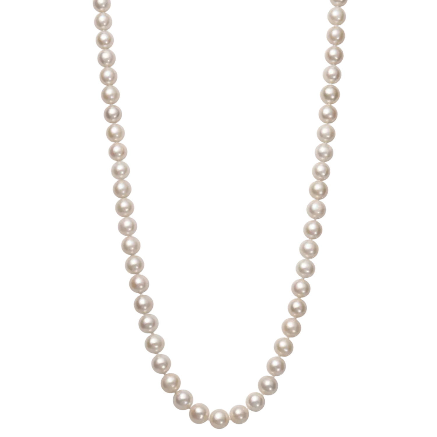 AAA Quality Round Strand Necklace - I | 14K White Gold | White Freshwater Pearl | 7mm - 8mm
