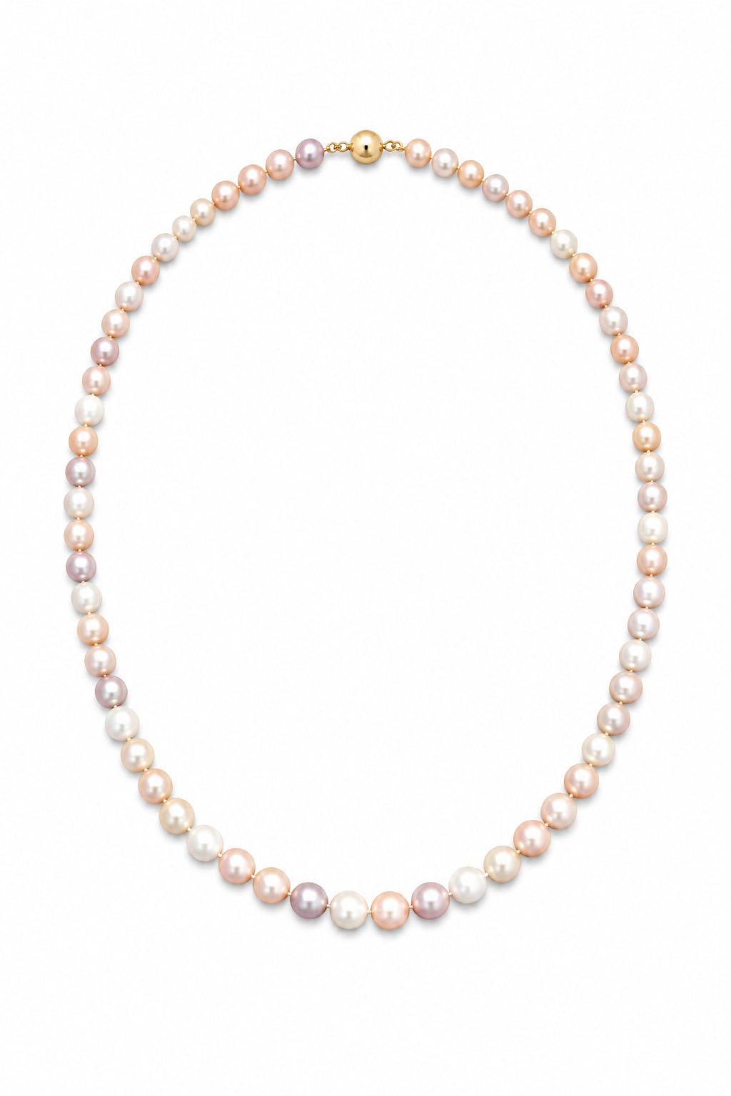 AA+ Quality Round Strand Necklace | 14K Yellow Gold | White Freshwater Pearl9mm - 10mm