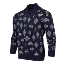 Men | Woven Spirits Shawl Collar Sweater | Maltese Blue