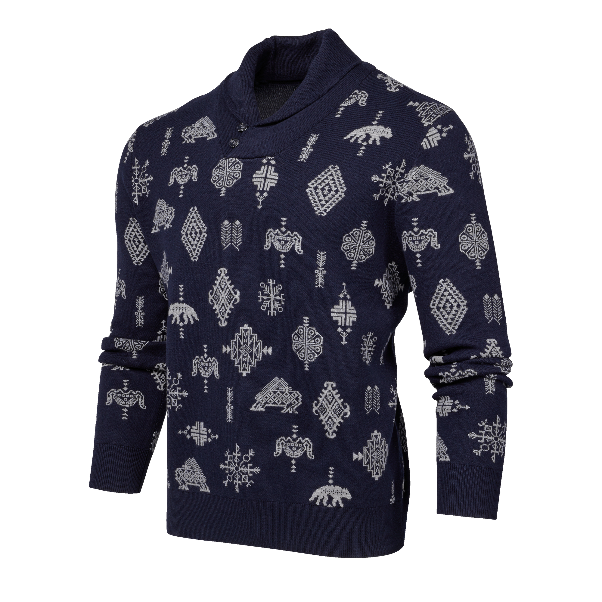 Men | Woven Spirits Shawl Collar Sweater | Maltese Blue