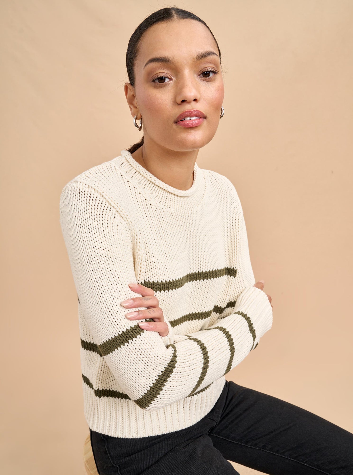 Mini Marina Sweater | Cream x Olive