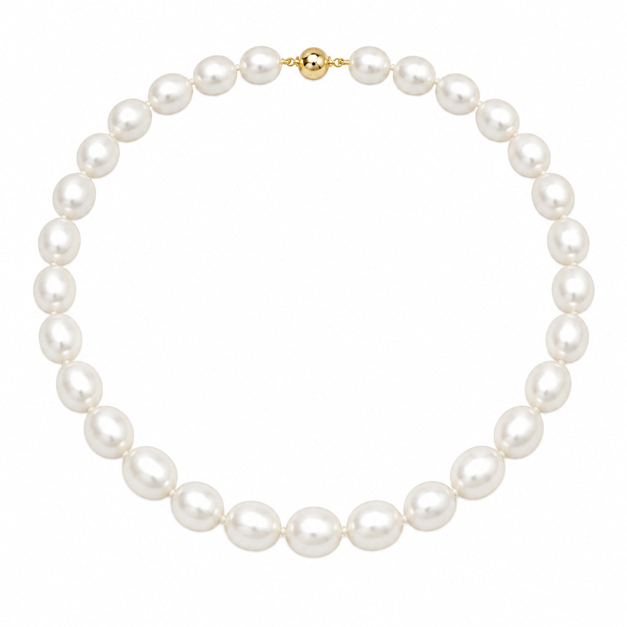 Round Strand Necklace | 14K Yellow Gold | White South Sea Pearl Pearl10mm - 12mm