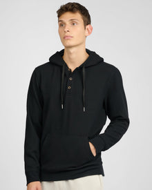 Mens | Waffle Half Button Hoodie | Black