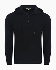 Mens | Waffle Half Button Hoodie | Black