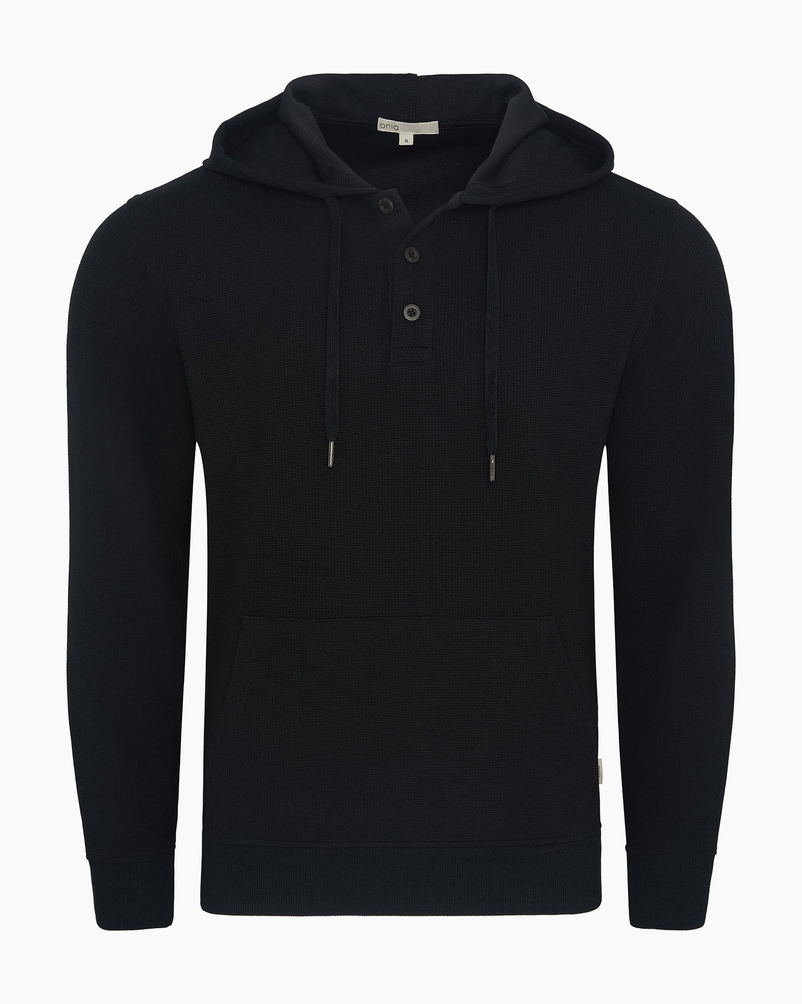 Mens | Waffle Half Button Hoodie | Black