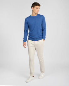 Mens | Extra Fine Merino Wool Crewneck Sweater | Cobalt Blue Melange