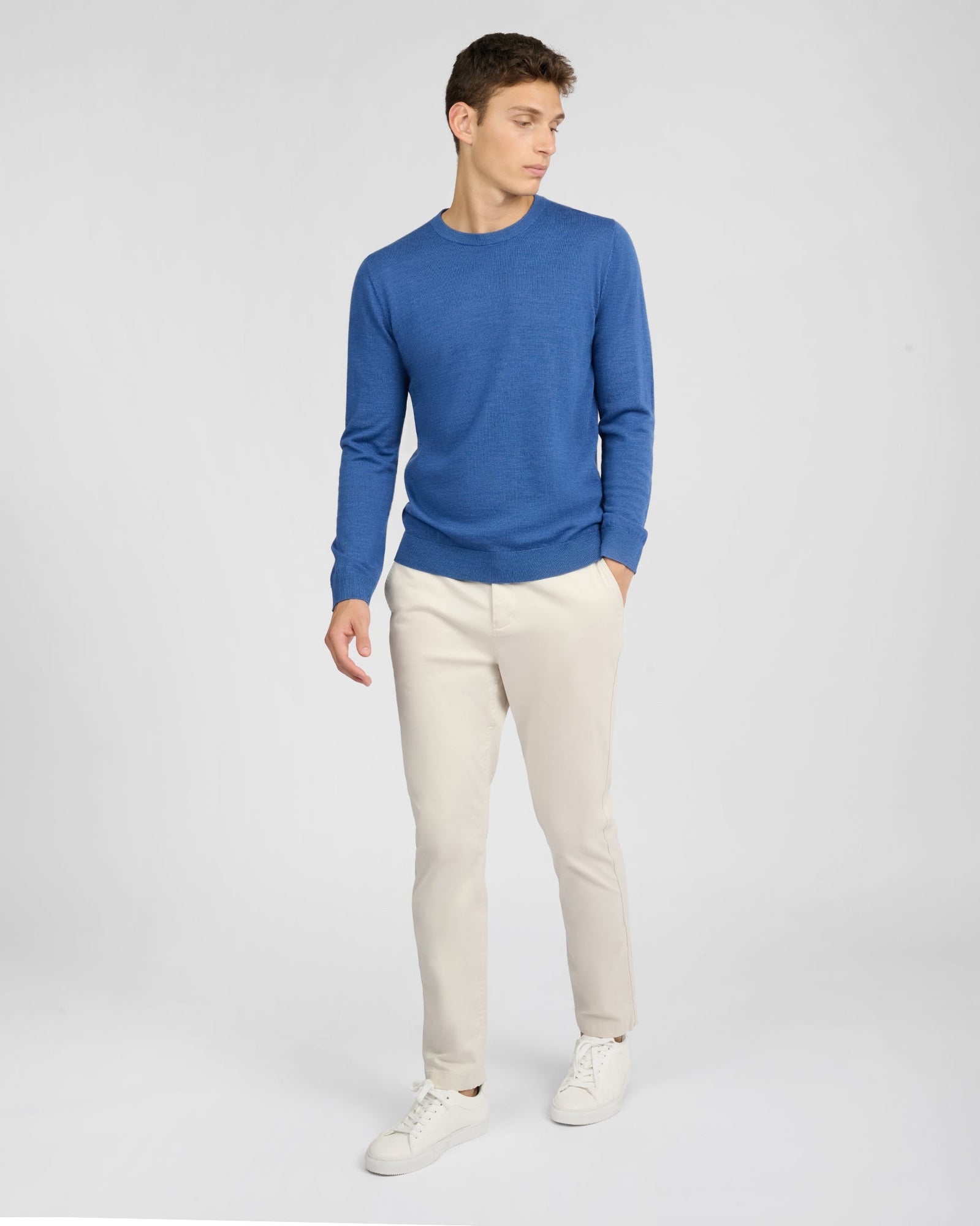 Mens | Extra Fine Merino Wool Crewneck Sweater | Cobalt Blue Melange