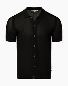 Mens | Crochet Knit Button Up Shirt | Black