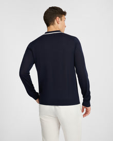 Mens | Extra Fine Merino Wool Long Sleeve Polo | Medium Chambray