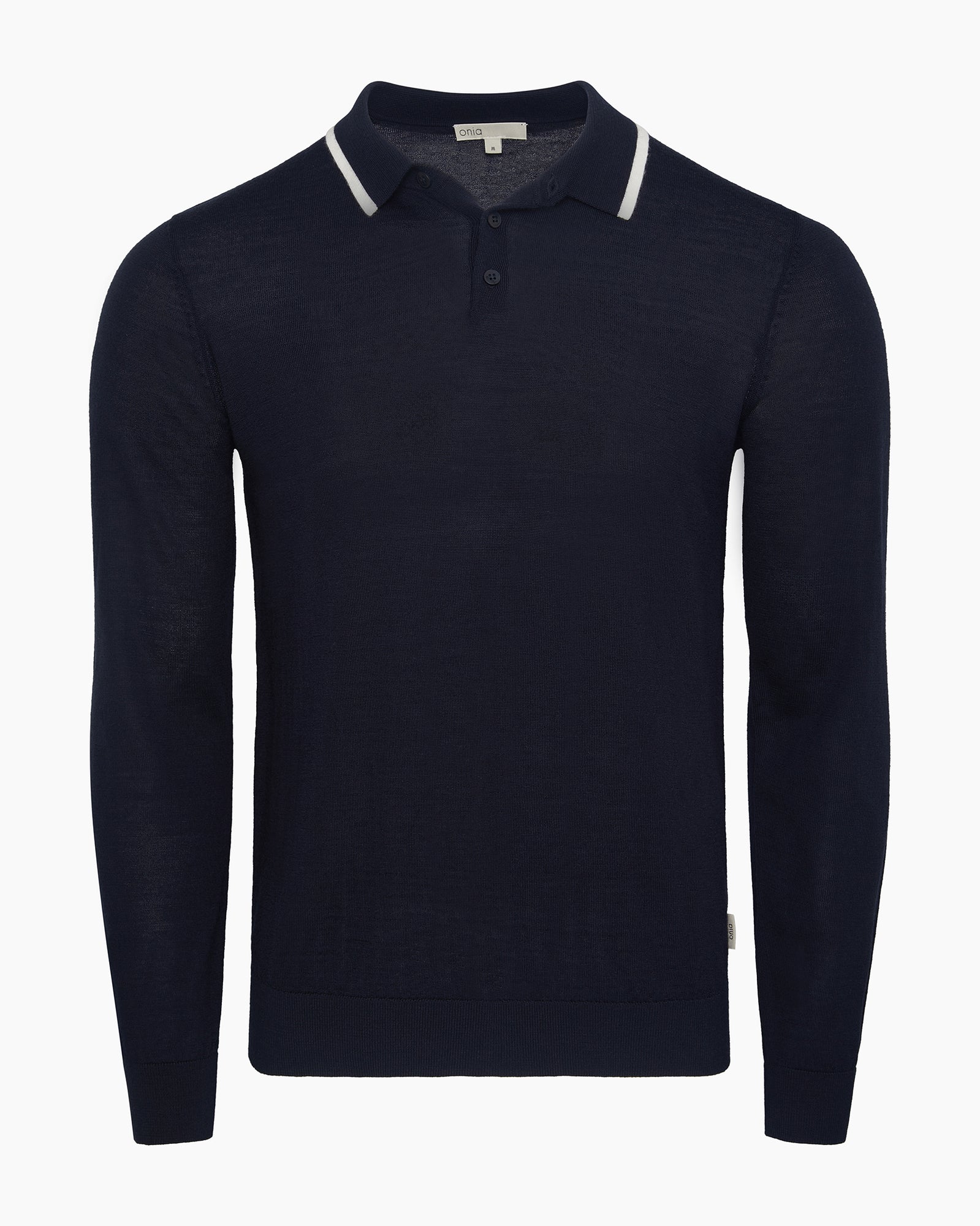 Mens | Extra Fine Merino Wool Long Sleeve Polo | Medium Chambray