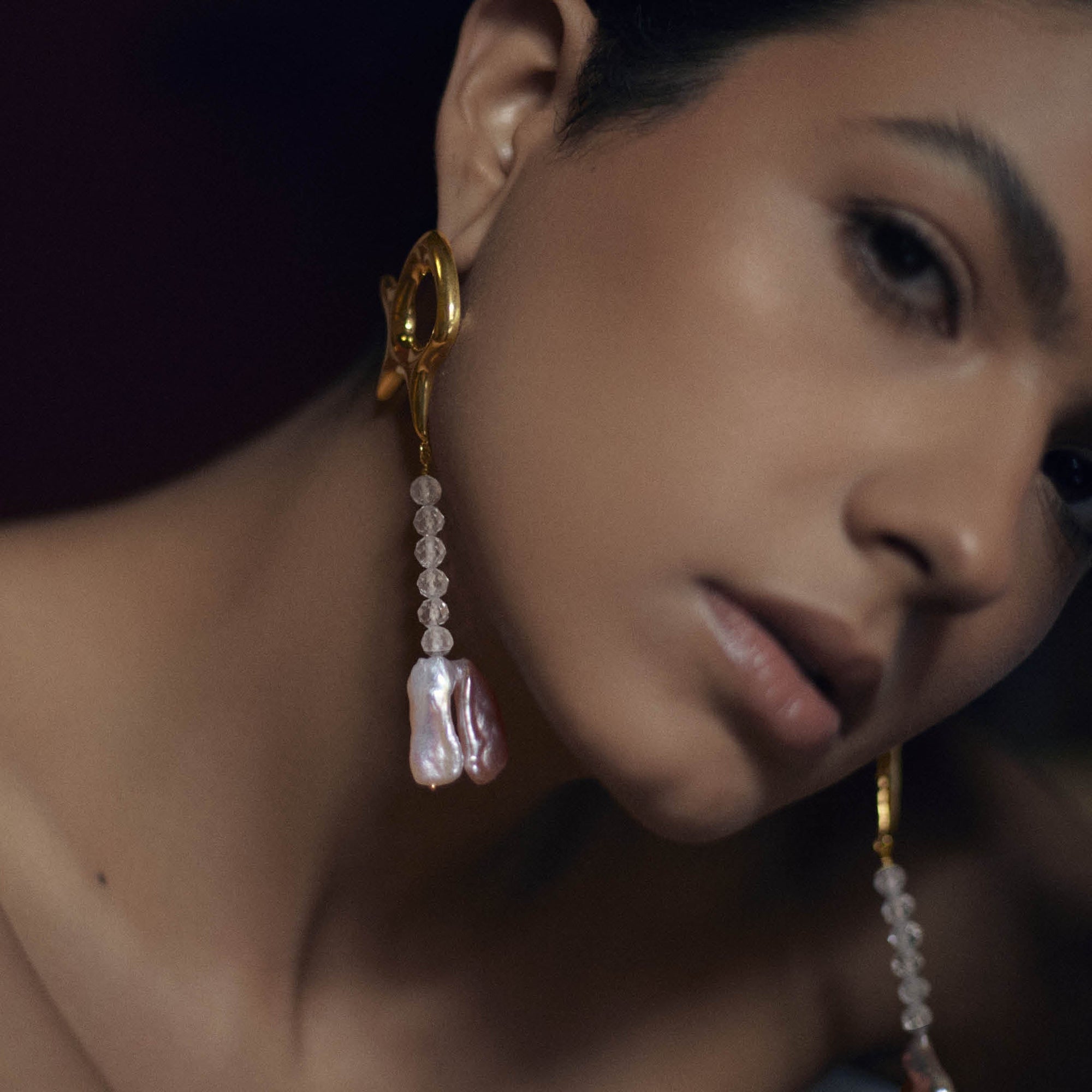 Ziggy Earrings | 18K Gold Plated | Freshwater Pearls/Topaz