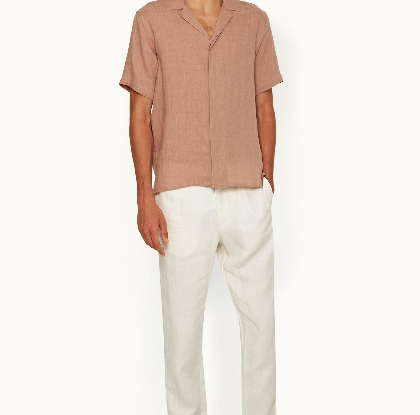 Maitan Linen Relaxed Fit Capri Collar Italian Linen Shirt | Caramel Pink