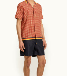 Maitan Relaxed Fit Stripe Piping Capri Collar Piscina Print Shirt | Calypso Orange