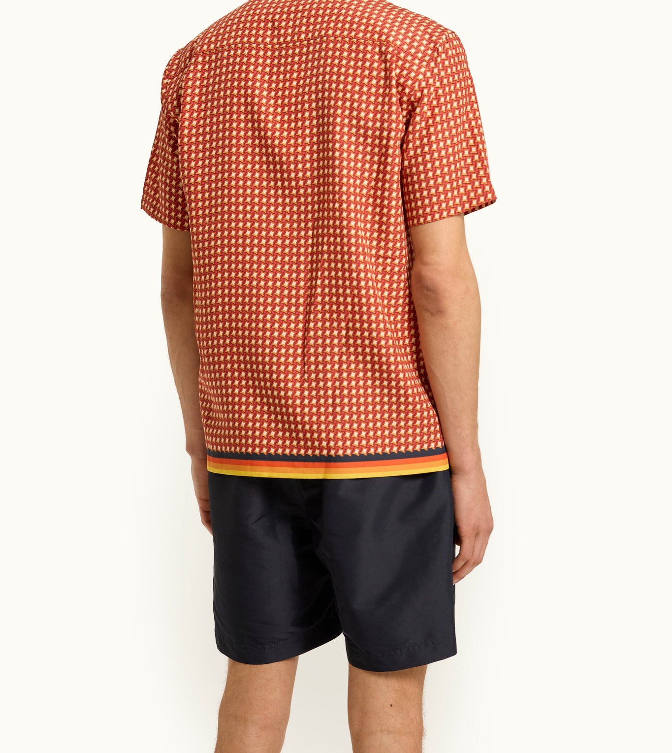 Maitan Relaxed Fit Stripe Piping Capri Collar Piscina Print Shirt | Calypso Orange