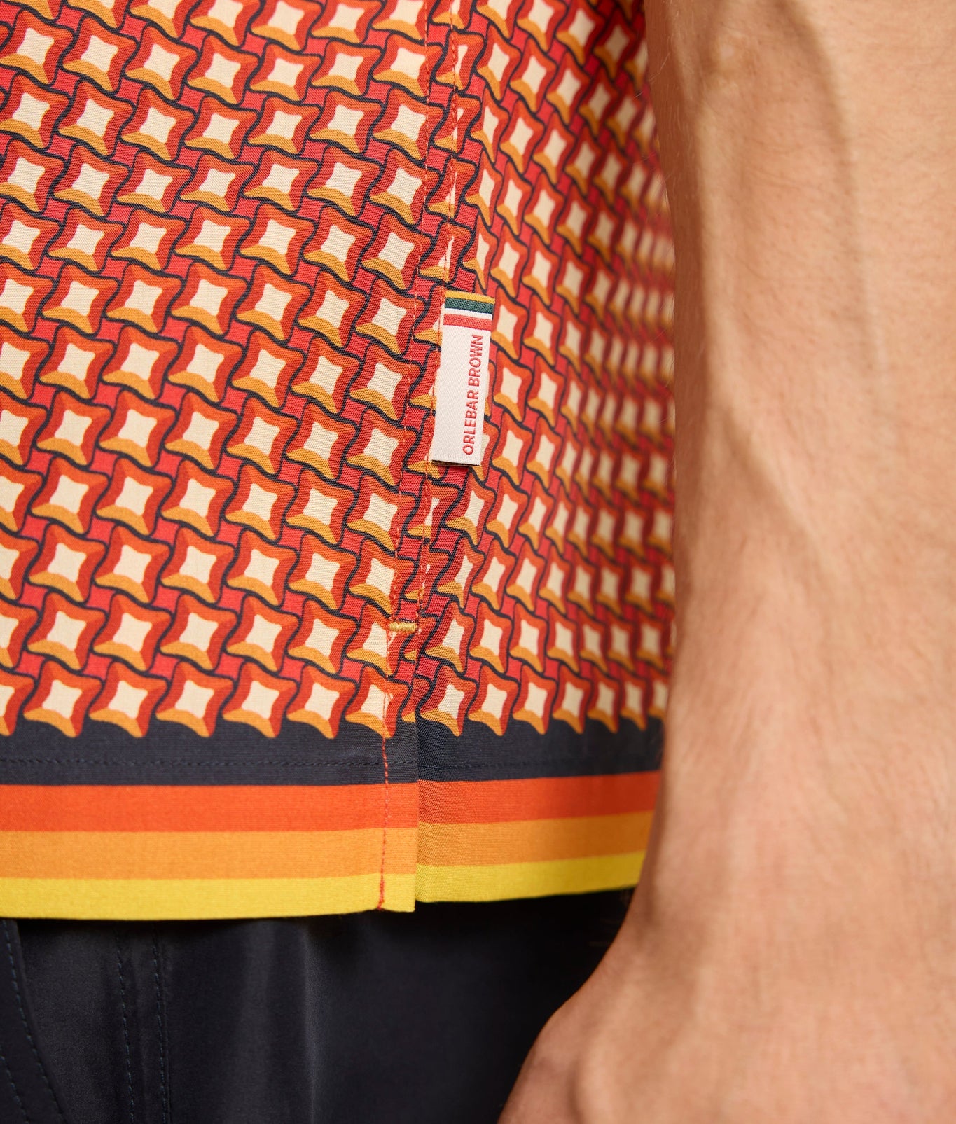 Maitan Relaxed Fit Stripe Piping Capri Collar Piscina Print Shirt | Calypso Orange