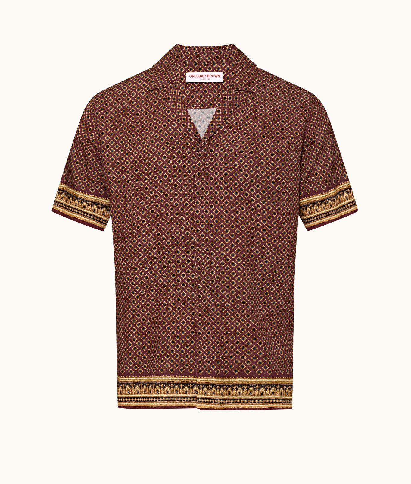 Maitan Solmio Print Relaxed Fit Capri Collar Shirt | Copper Red
