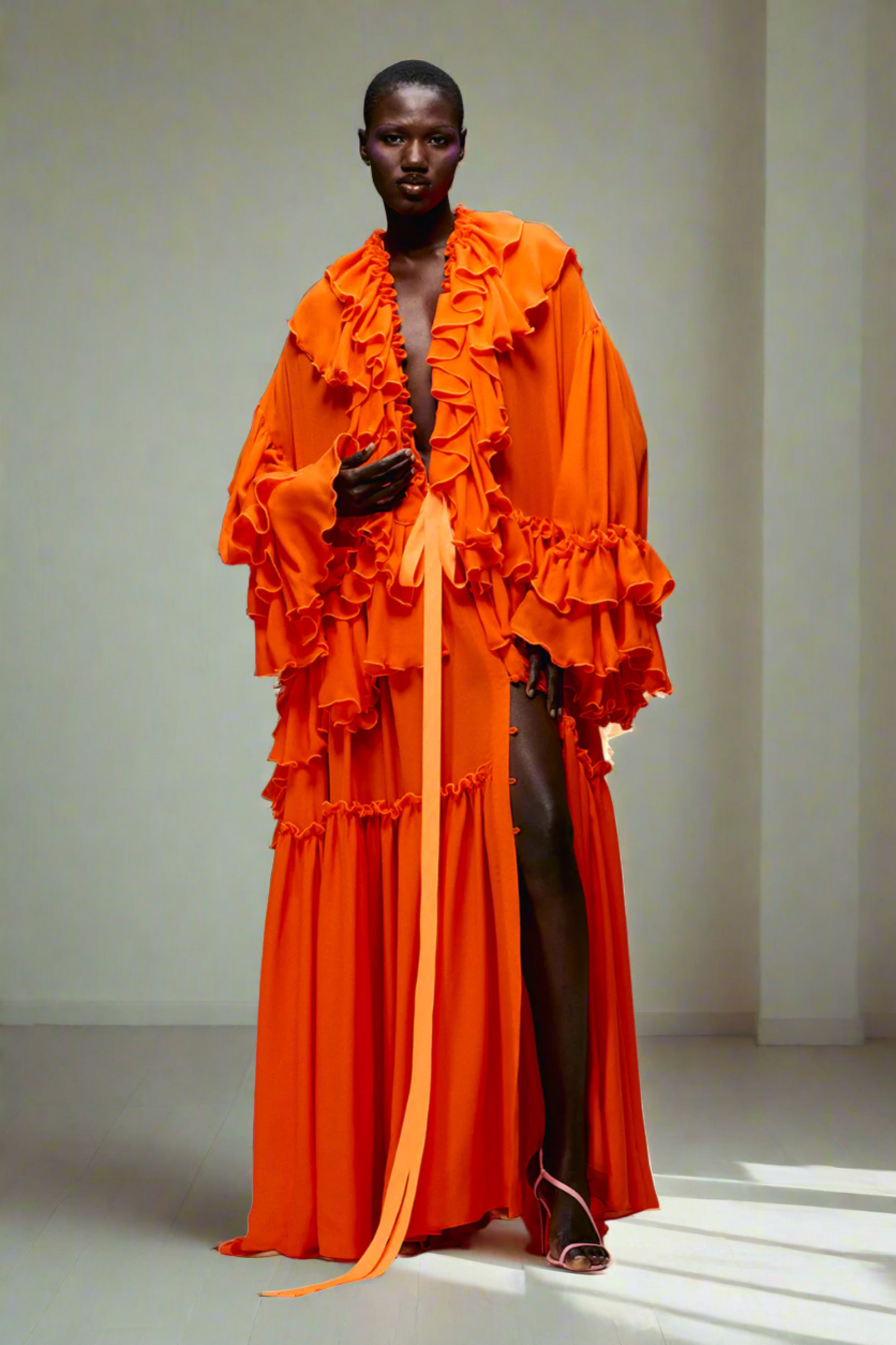 Christopher John Rogers Silk Tiered Ruffle Caftan