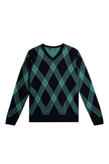Men | Biy V Neck Knit | Glenmuir Tartan Teal L