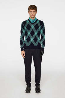 Men | Biy V Neck Knit | Glenmuir Tartan Teal L