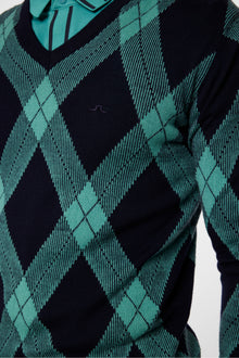 Men | Biy V Neck Knit | Glenmuir Tartan Teal L