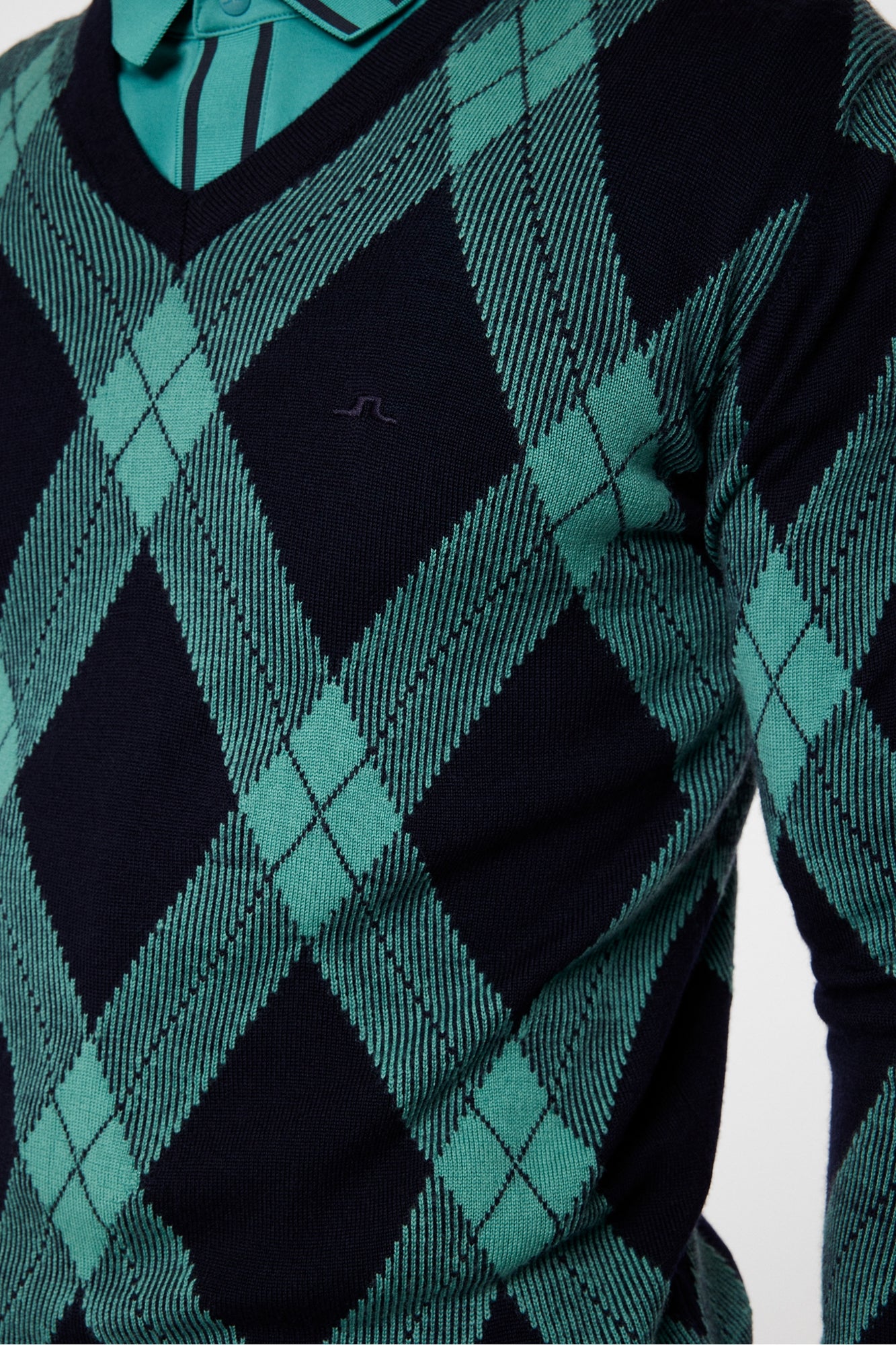 Men | Biy V Neck Knit | Glenmuir Tartan Teal L