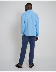 Men | Button Front Elastic Linen Pant | Vintage Indigo
