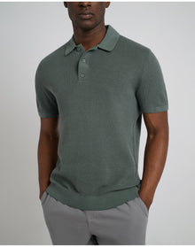 Men | Cotton Textured Knit Polo | Agave