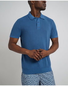 Men | Cotton Textured Knit Polo | Vintage Indigo
