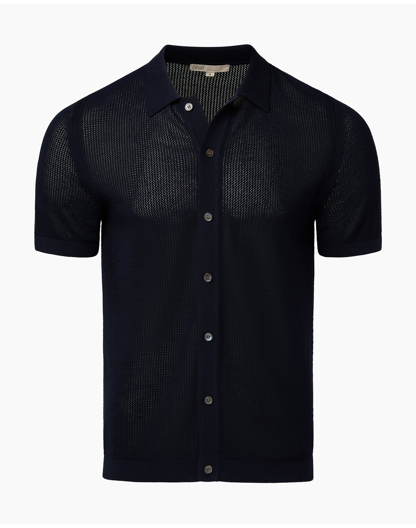 Men | Crochet Knit Button Up Shirt | Deep Navy VTAG V2