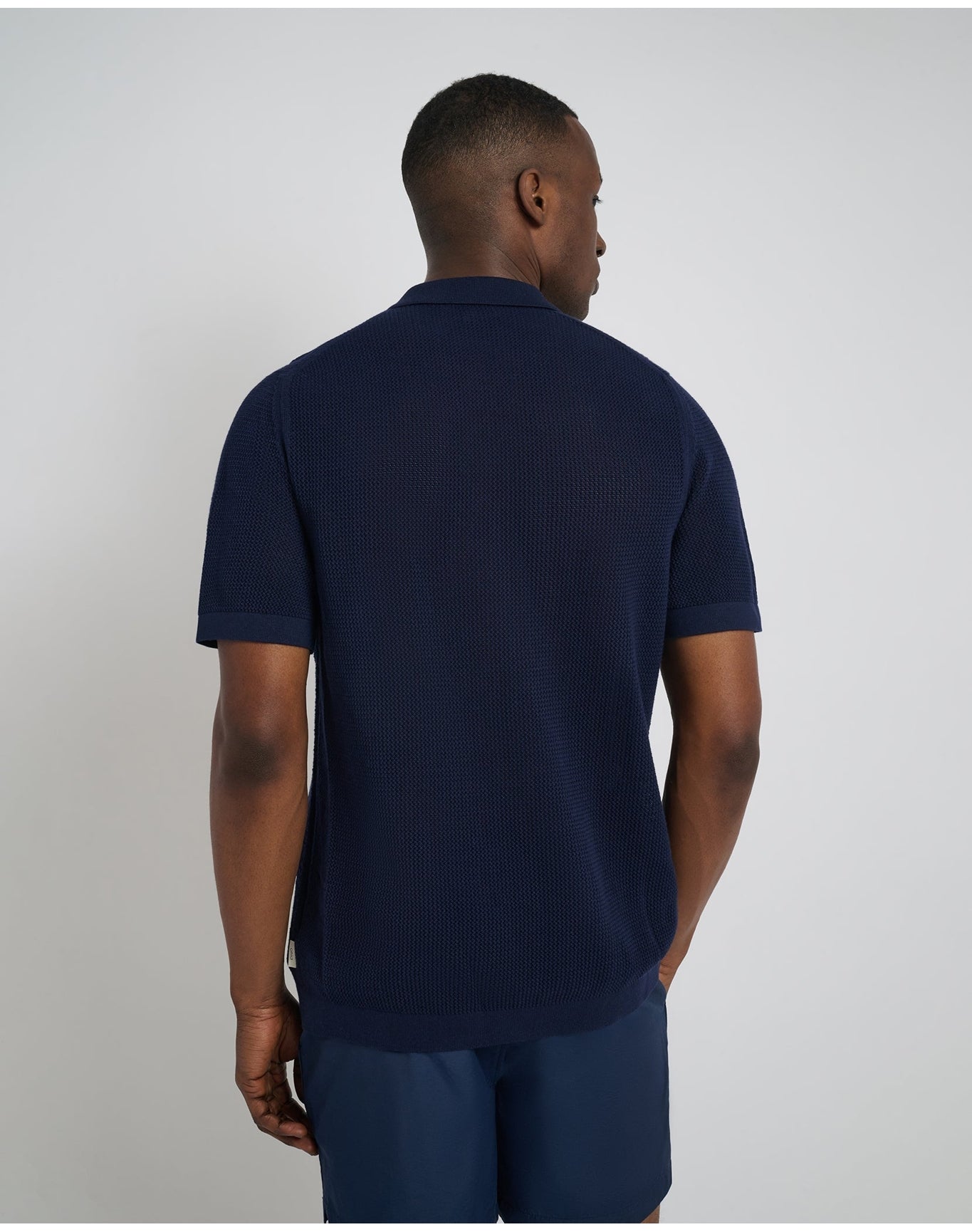 Men | Crochet Knit Button Up Shirt | Deep Navy VTAG V2