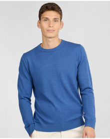 Men | Extra Fine Merino Wool Crewneck Sweater | Cobalt Blue Melange