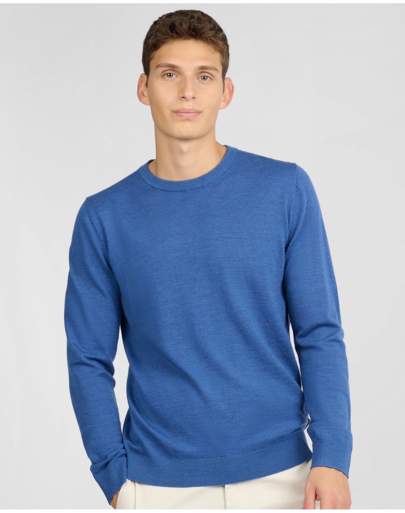 Men | Extra Fine Merino Wool Crewneck Sweater | Cobalt Blue Melange