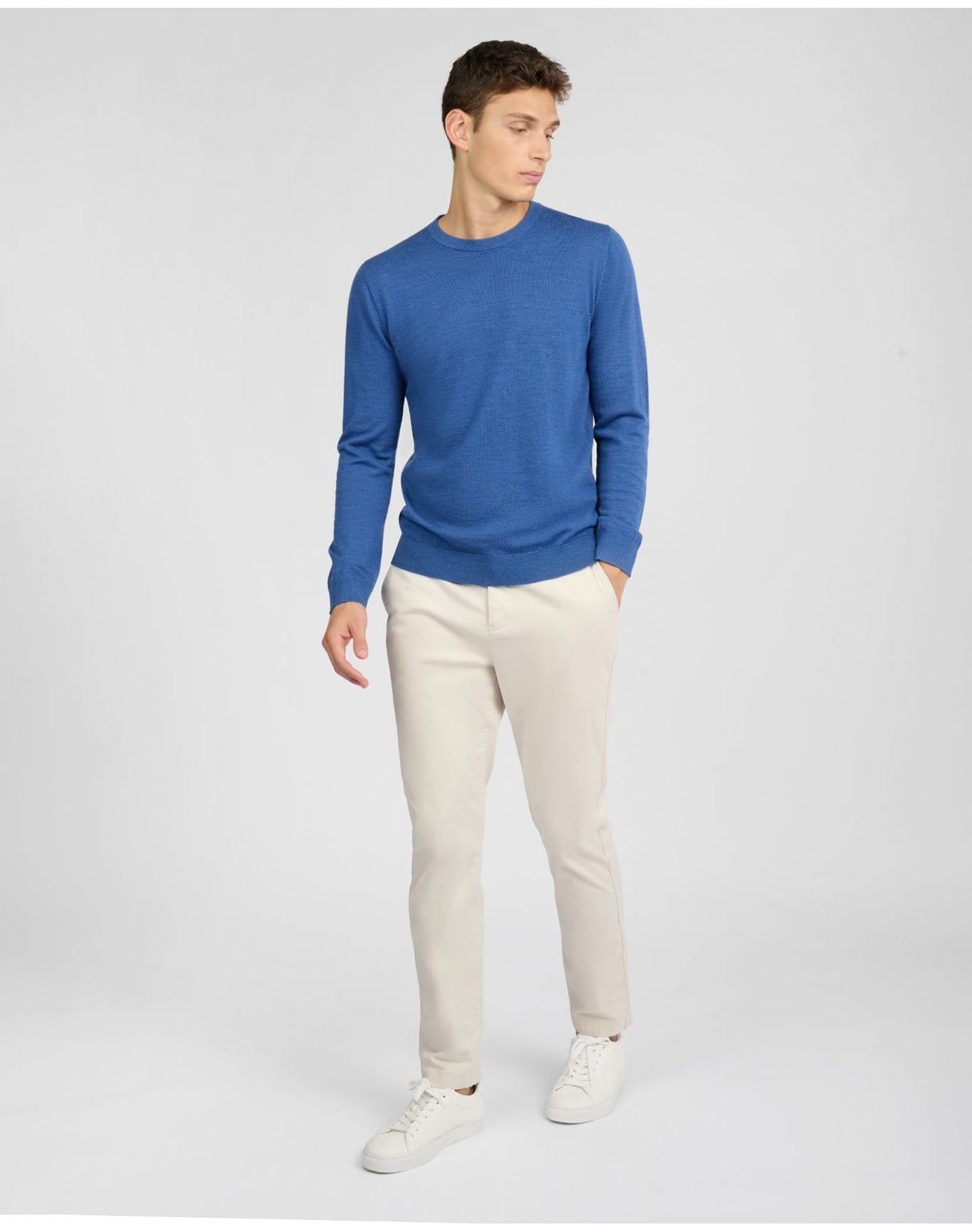 Men | Extra Fine Merino Wool Crewneck Sweater | Cobalt Blue Melange