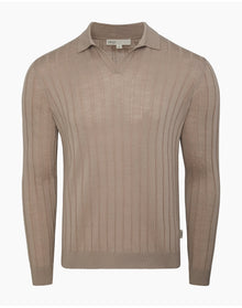 Men | Extra Fine Merino Wool Johnny Collar Polo | Oxford Tan