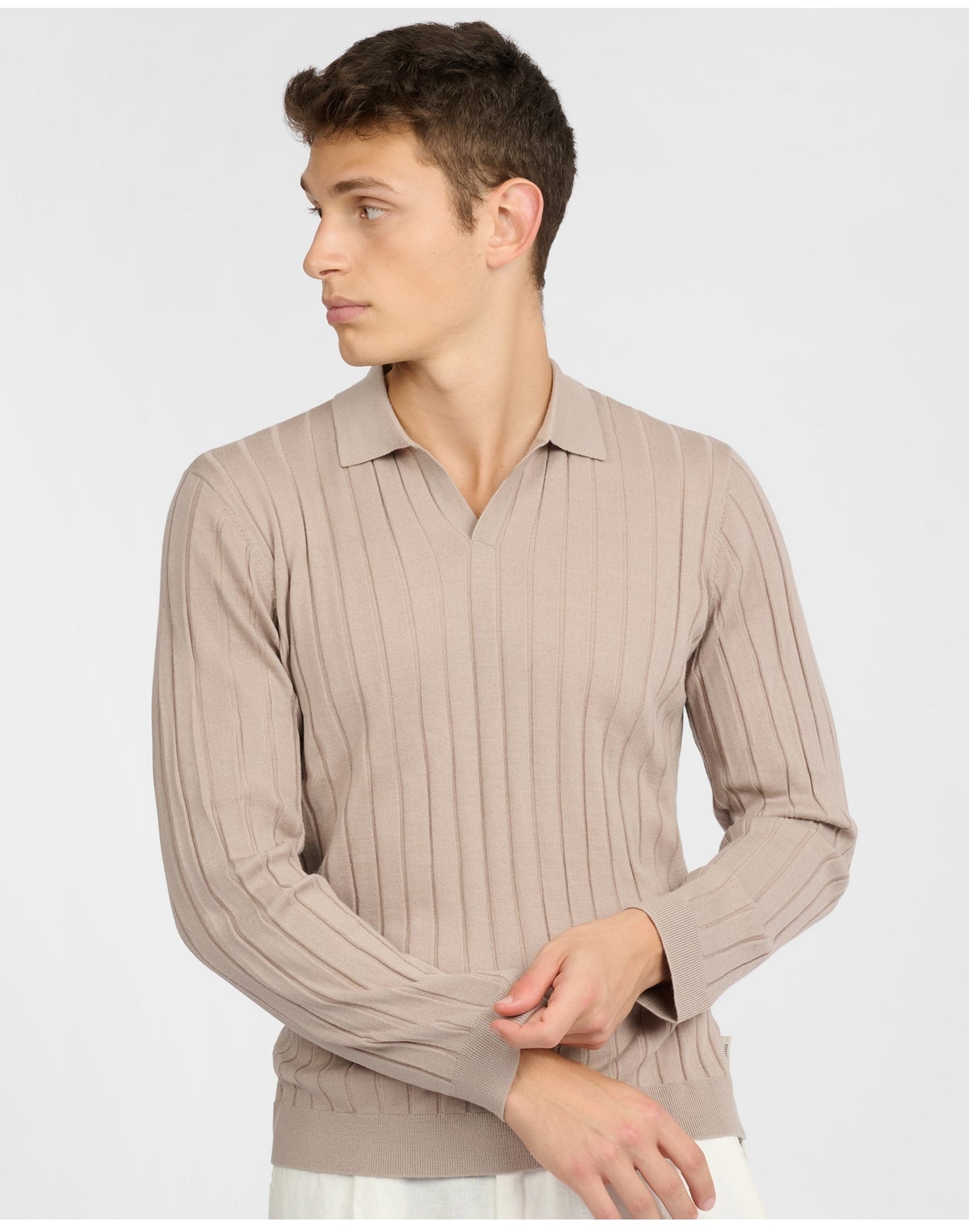 Men | Extra Fine Merino Wool Johnny Collar Polo | Oxford Tan