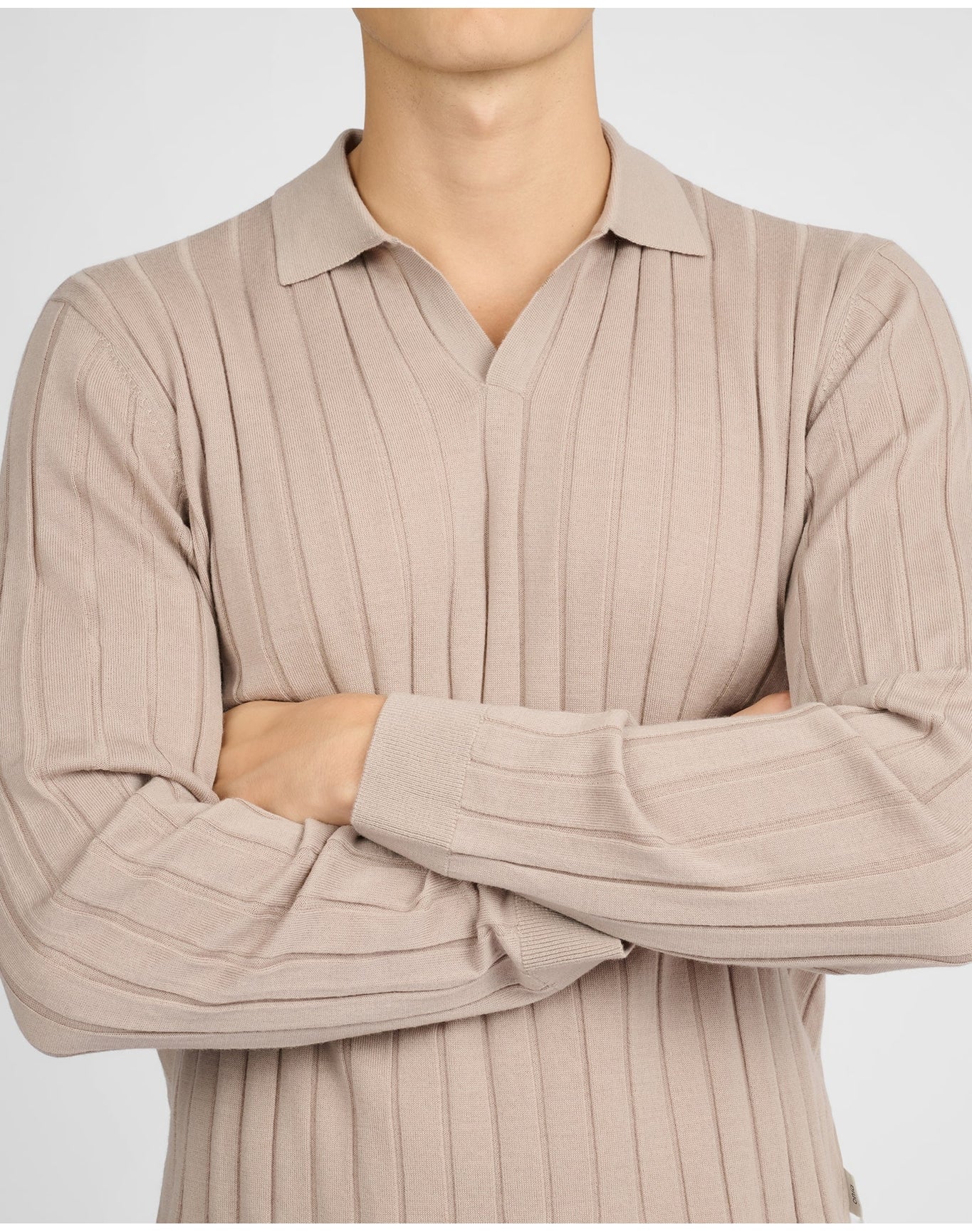 Men | Extra Fine Merino Wool Johnny Collar Polo | Oxford Tan