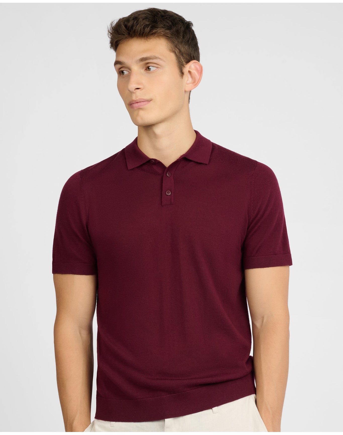 Men | Extra Fine Merino Wool Polo | Port Wine
