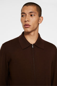 Men | Kaleb Merino Zip Cardigan | Bitter Chocolate