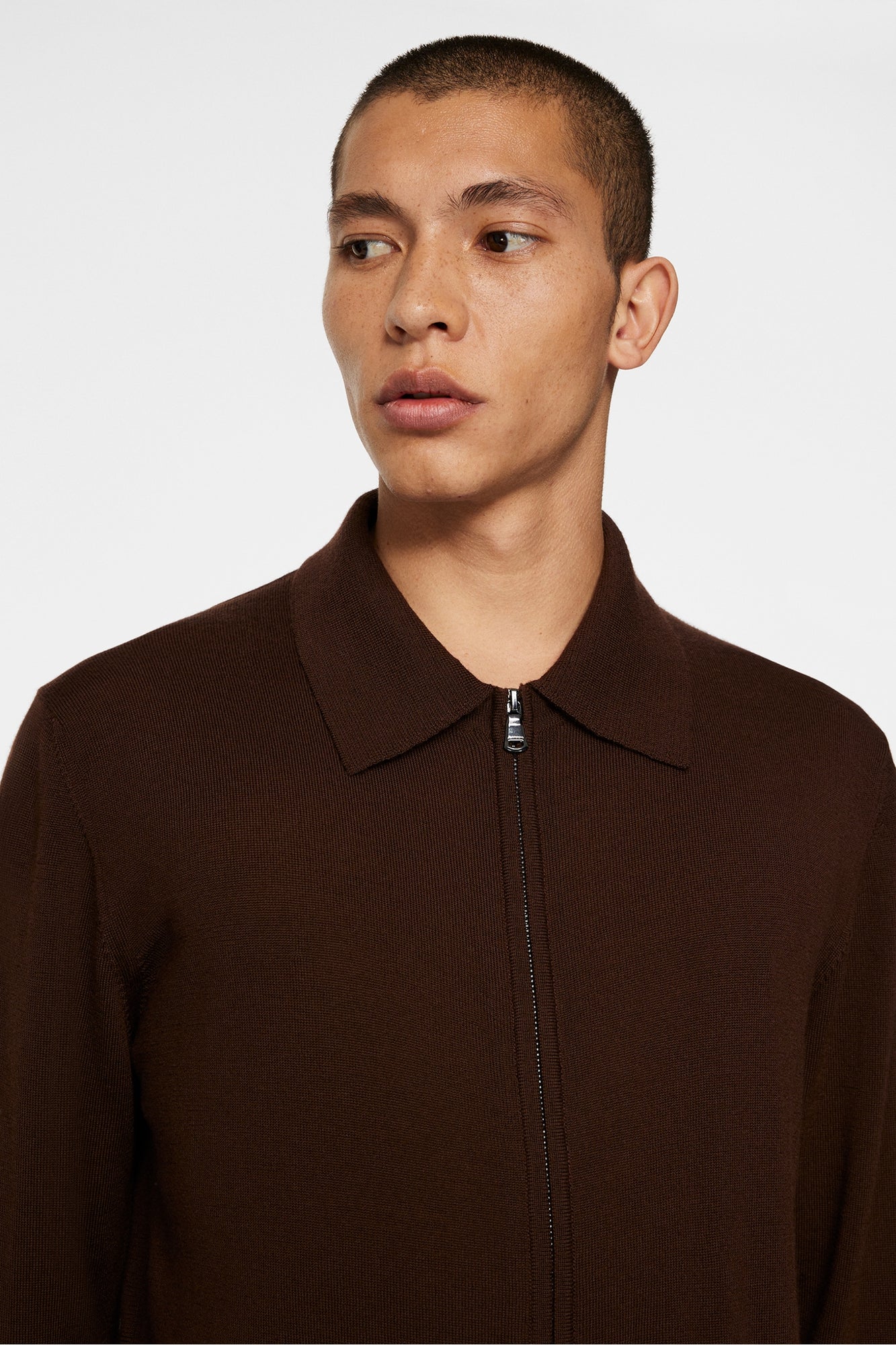 Men | Kaleb Merino Zip Cardigan | Bitter Chocolate