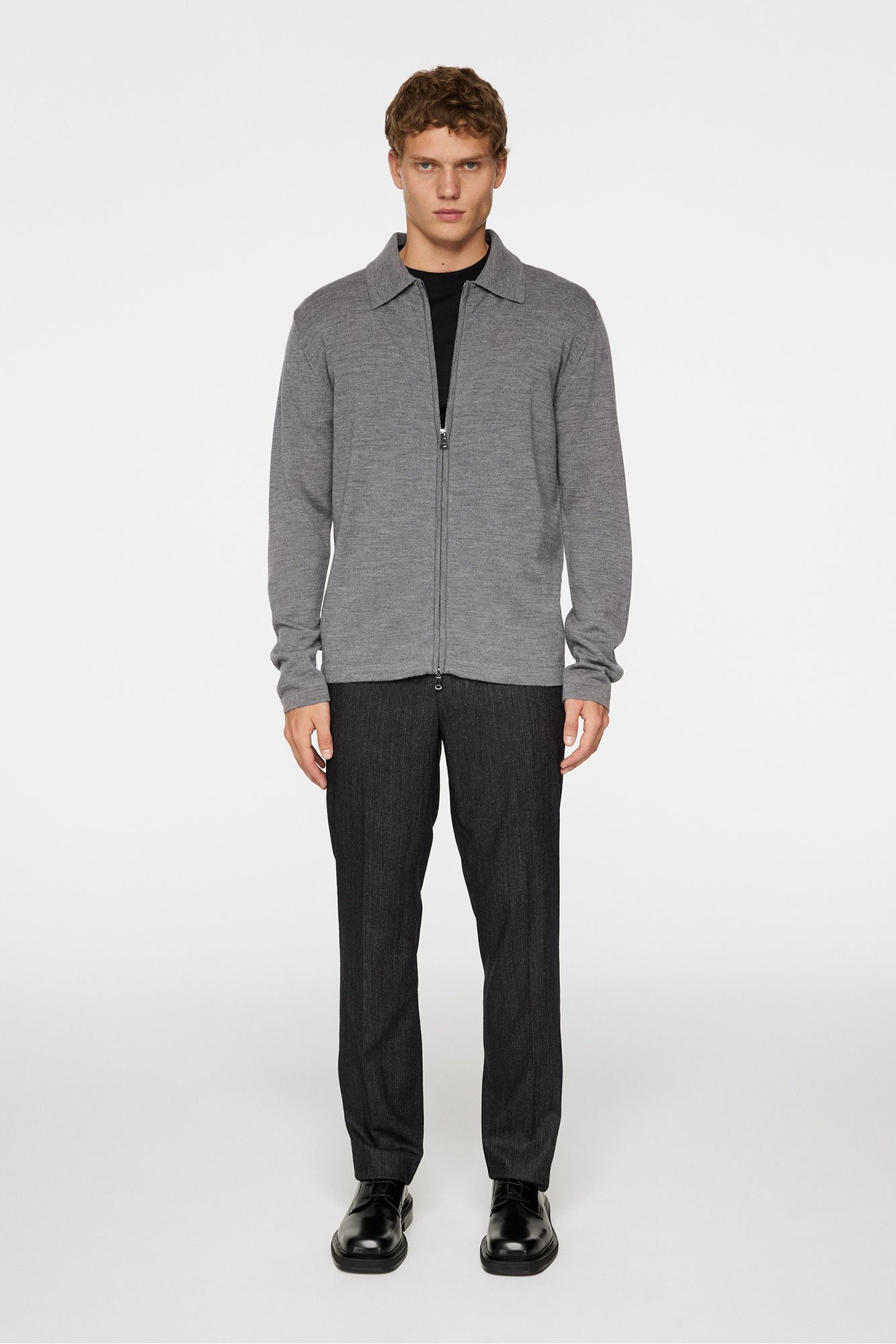 Men | Kaleb Merino Zip Cardigan | Mid Grey Melange